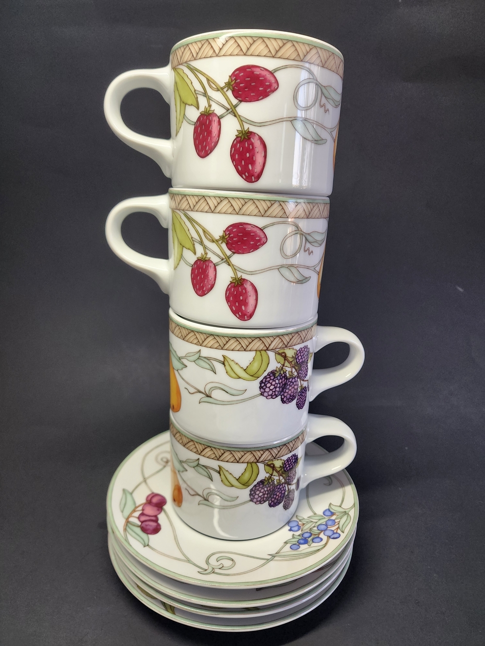 Vintage Dansk “Umbrian Fruits” -  Cups and Saucers, Set of 4 Portugal